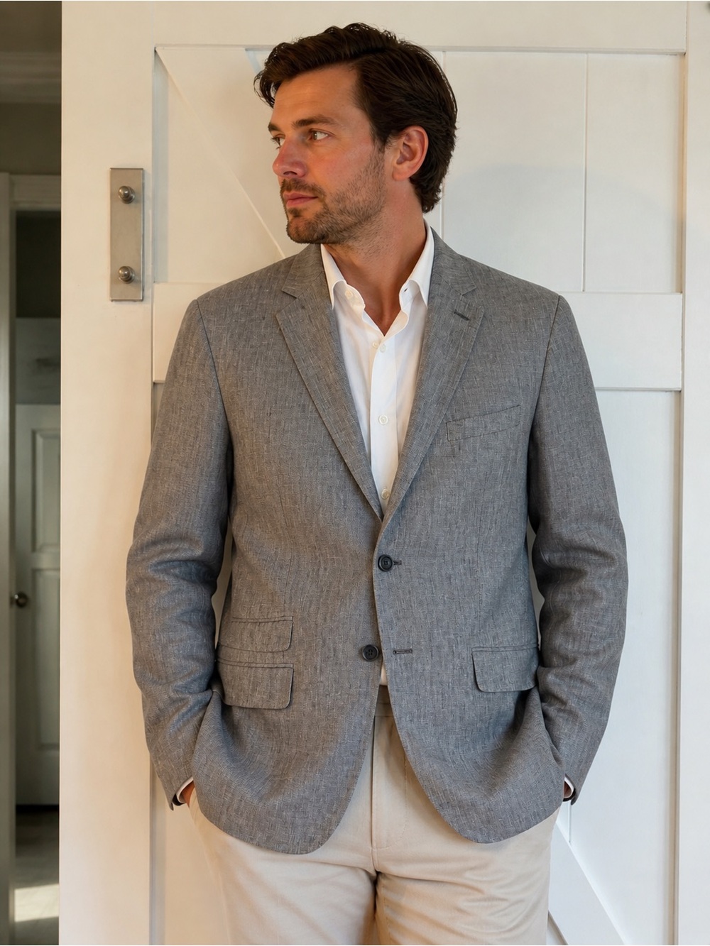 Banana Republic Gray Men's Two-Button Sport Coat 100% linen